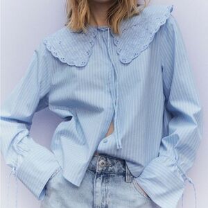 H&M Poplin Blouse with Eyelet Embroidery